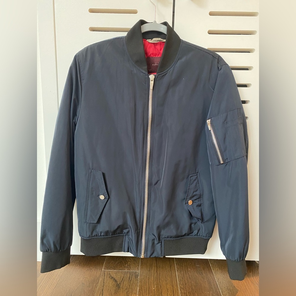 Zara Men’s Bomber Jacket - Navy Blue Size Medium